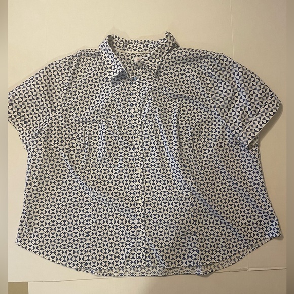 Liz Claiborne blue & white print short sleeve button down blouse size 4X - Picture 1 of 4